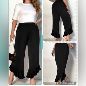 Emery Rose 4XL chic Clasi Plus Ruffle Hem Flare Leg Pants black